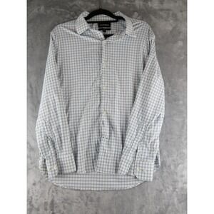 Bonobos Mens L Slim Fit Short Sleeve Plaid‎ Button Down Shirt White Blue